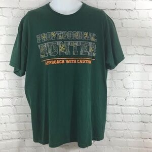 Jerzees Professional Hunter Approach With Caution Green Cotton T-Shirt Size XL